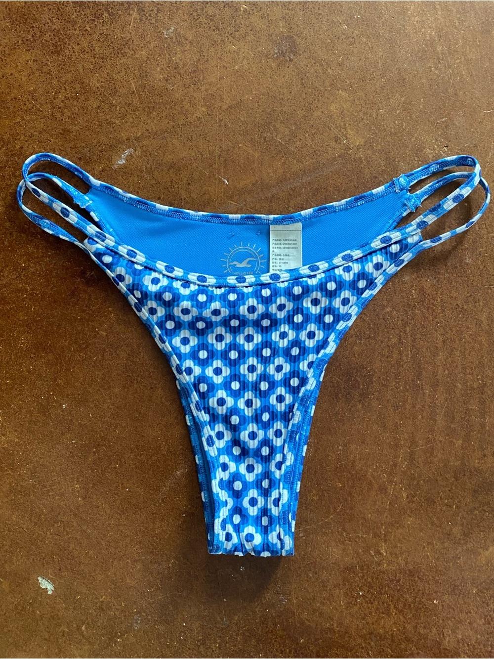 Hollister Blue Floral Print Double-Strap Bikini Bottom